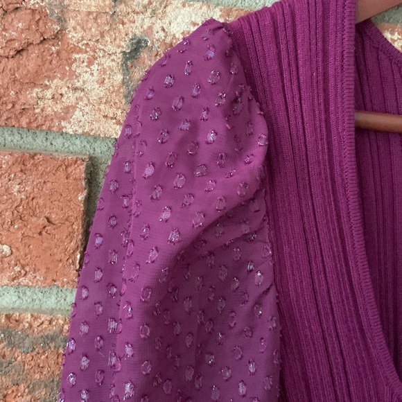Anthropologie Elegant Purple Puff Sparkle Sleeve Women's Top - Picture 6 of 10